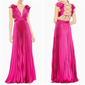 NWT Mac Duggal 26729 Pleated Satin Lace Up Gown Fuchsia 2